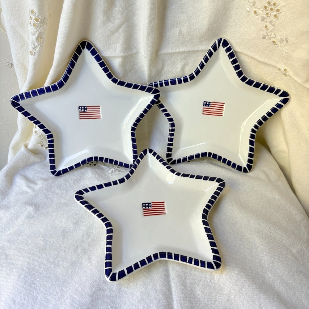 Patriotic Star Shaped Dish White Blue Red American Flag Americana USA 250th